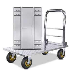 Platform Truck Flat Handtruck Steel Platform Truck 60cm * 90cm Folding Push Cart Load 330 Lbs Moving Dolly Cart Portable Flatbed Cart Reliable