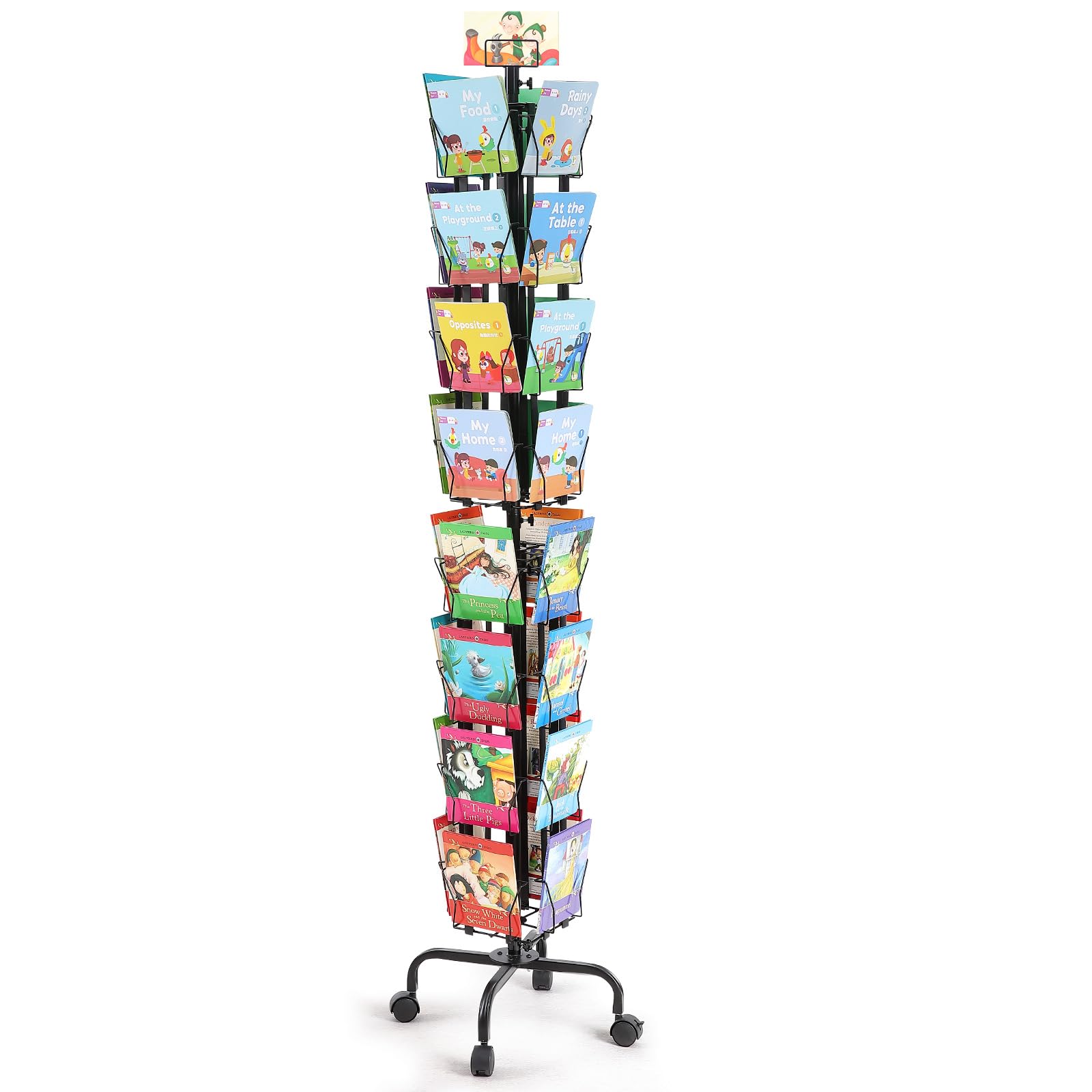 VEVOR Greeting Cards Display Rack, 32 Pockets Rotating Postcard Brochure Display Stand, 360° Spinning Card Display Rack with Sign Holder & 4 Wheels (2 Lockable) for Exhibitions Office Trade Show