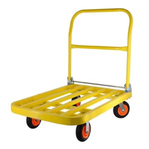 Platform Truck Heavy Platform Truck Steel Flat Handtruck Load 1320lbs Folding Push Cart Silent Flatbed Cart Bright Yellow Moving Dolly Cart Reliable