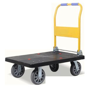 platform truck platform truck metal flatbed cart with mute wheels flat handtruck foldable handle flatbed cart modern moving dolly cart 500kg reliable