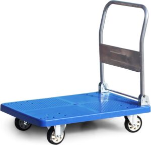 elefocus flatbed hand cart platform truck with silent wheels foldable handle plastic deck push cart for home(size:72 * 60-330lbs)