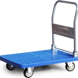 ELEFOCUS Flatbed Hand Cart Platform Truck with Silent Wheels Foldable Handle Plastic Deck Push Cart for Home(Size:72 * 60-330lbs)