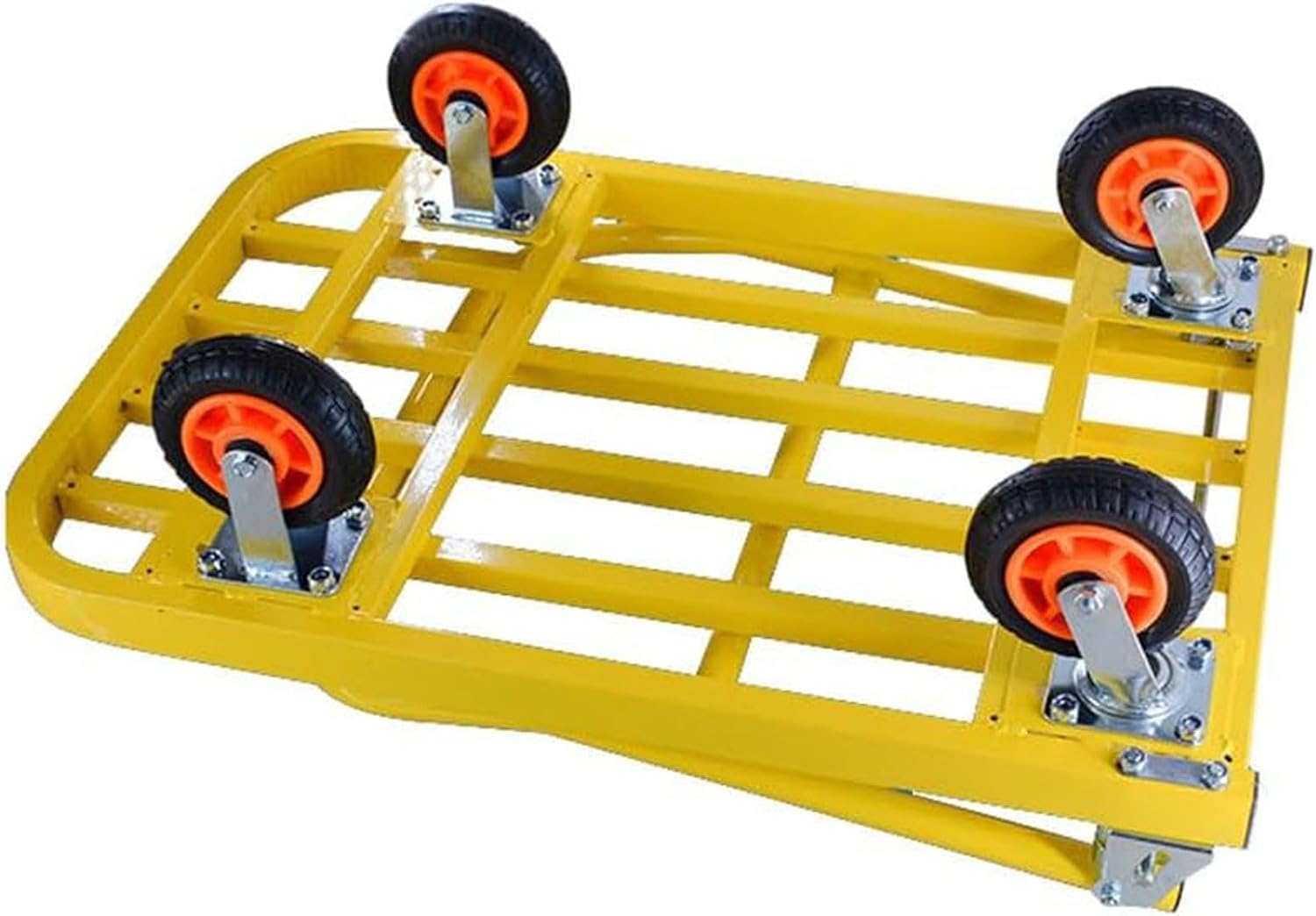 Platform Truck Heavy Platform Truck Steel Flat Handtruck Load 1320lbs Folding Push Cart Silent Flatbed Cart Bright Yellow Moving Dolly Cart Reliable