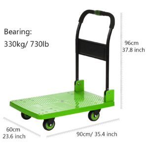 Platform Truck Platform Truck with 4 Wheels Flat Handtruck Metal Flatbed Cart Capacity Folding Push Cart Load 396lb-730lb Moving Dolly Cart Reliable