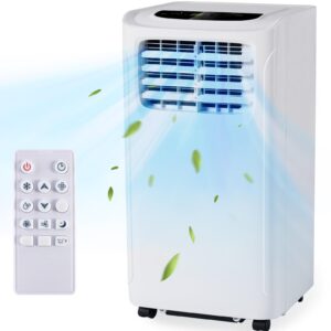 breezestival portable air conditioner, 8000 btu dehumidifier with remote control, 4-in-1 portable ac unit with remote control, digital display, 24 hours timer, installation kits, free standing