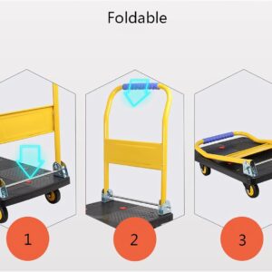 Platform Truck Platform Truck Metal Flatbed Cart with Mute Wheels Flat Handtruck Foldable Handle Flatbed Cart Modern Moving Dolly Cart 500kg Reliable