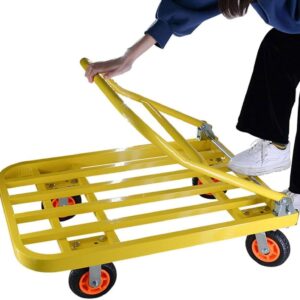 Platform Truck Heavy Platform Truck Steel Flat Handtruck Load 1320lbs Folding Push Cart Silent Flatbed Cart Bright Yellow Moving Dolly Cart Reliable