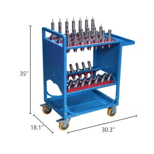 Tool Cart 40 Taper Holder, CNC Tool Cart with Rolling Wheel, 35 Capacity CAT40 Tool Trolley BT40 CNC Machine Tool Service Cart for Storehouse, Factory, Garage