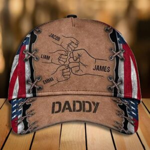 Pamaheart Grandpa Papa Daddy Fist Bump Fathers Day Family Personalized Cap, Custom Dad Hat with Kids Name, Dad Cap, 3D Baseball Cap Men, Dad Hat, Grandpa Hat, Father's Day Hats for Men, Gift for Dad