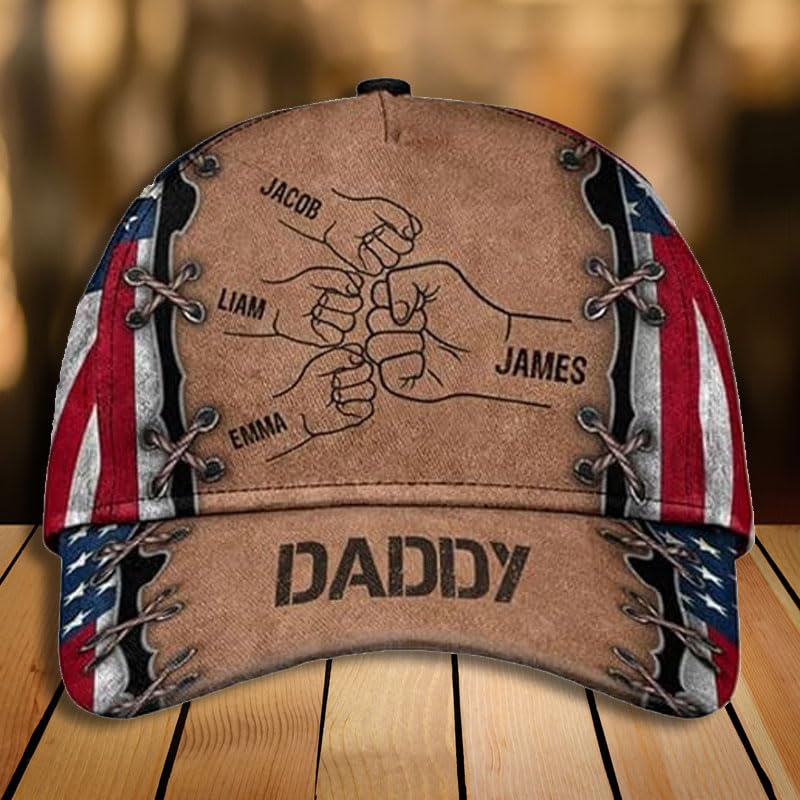 Pamaheart Grandpa Papa Daddy Fist Bump Fathers Day Family Personalized Cap, Custom Dad Hat with Kids Name, Dad Cap, 3D Baseball Cap Men, Dad Hat, Grandpa Hat, Father's Day Hats for Men, Gift for Dad