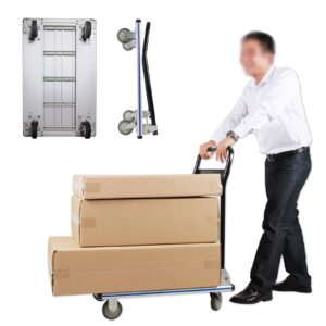 Generic Hand Trucks Folding Platform Truck Aluminum Alloy Hand Cart with Wheels and Foldable Handle Push Trolley for Luggage Parcel Tools Moving Push Cart (Size : 91 * 60)