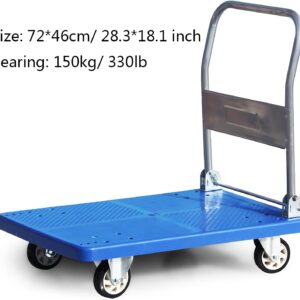 ELEFOCUS Flatbed Hand Cart Platform Truck with Silent Wheels Foldable Handle Plastic Deck Push Cart for Home(Size:72 * 60-330lbs)