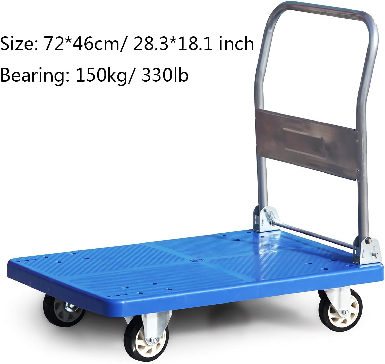 ELEFOCUS Flatbed Hand Cart Platform Truck with Silent Wheels Foldable Handle Plastic Deck Push Cart for Home(Size:72 * 60-330lbs)