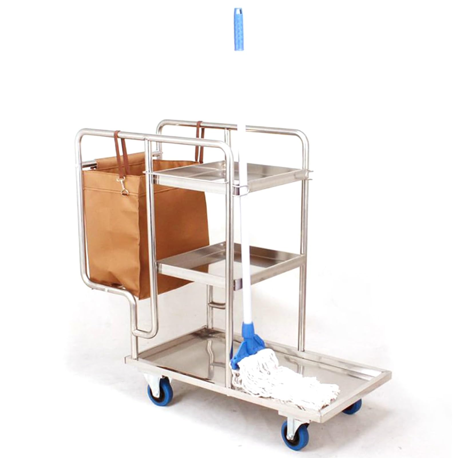 Stainless Steel Cleaning Cart, Commercial Traditional Housekeeping Service Carts, Cleaning Supplies Tool Cart Cleaning Rrolley Tool Cart Mobile Cleaning Trolley, For Garden School Hospital Factory H