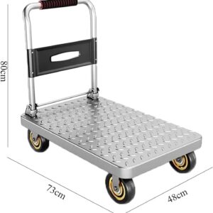 Platform Truck Folding Push Cart Steel Platform Truck Load 440 Lbs Flat Hand Truck Portable Flatbed Wagon 80 * 73 * 48cm Moving Dolly Cart Reliable