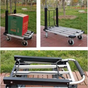 Platform Truck Flat Handtruck Aluminum Alloy Platform Truck Load 330lbs Folding Push Cart Brake Wheel Moving Dolly Cart Heavy Flatbed Cart Reliable