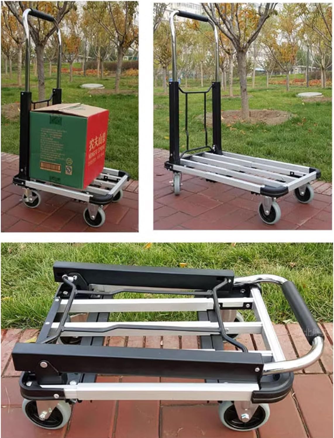 Platform Truck Flat Handtruck Aluminum Alloy Platform Truck Load 330lbs Folding Push Cart Brake Wheel Moving Dolly Cart Heavy Flatbed Cart Reliable