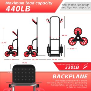 Teprovo Stair Climbing Hand Truck 440lb，Heavy Duty Dolly Cart for Stairs，Thickened Upgraded Steel Tube Folding Stair Climbing Trolley with Six Wheels and Telescoping Handle