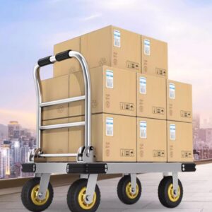 Generic Silent Flatbed Household Folding Trolley Grocery Shopping Trailer Portable Pull Truck Trailer for House Moving, 75*48cm, Silver