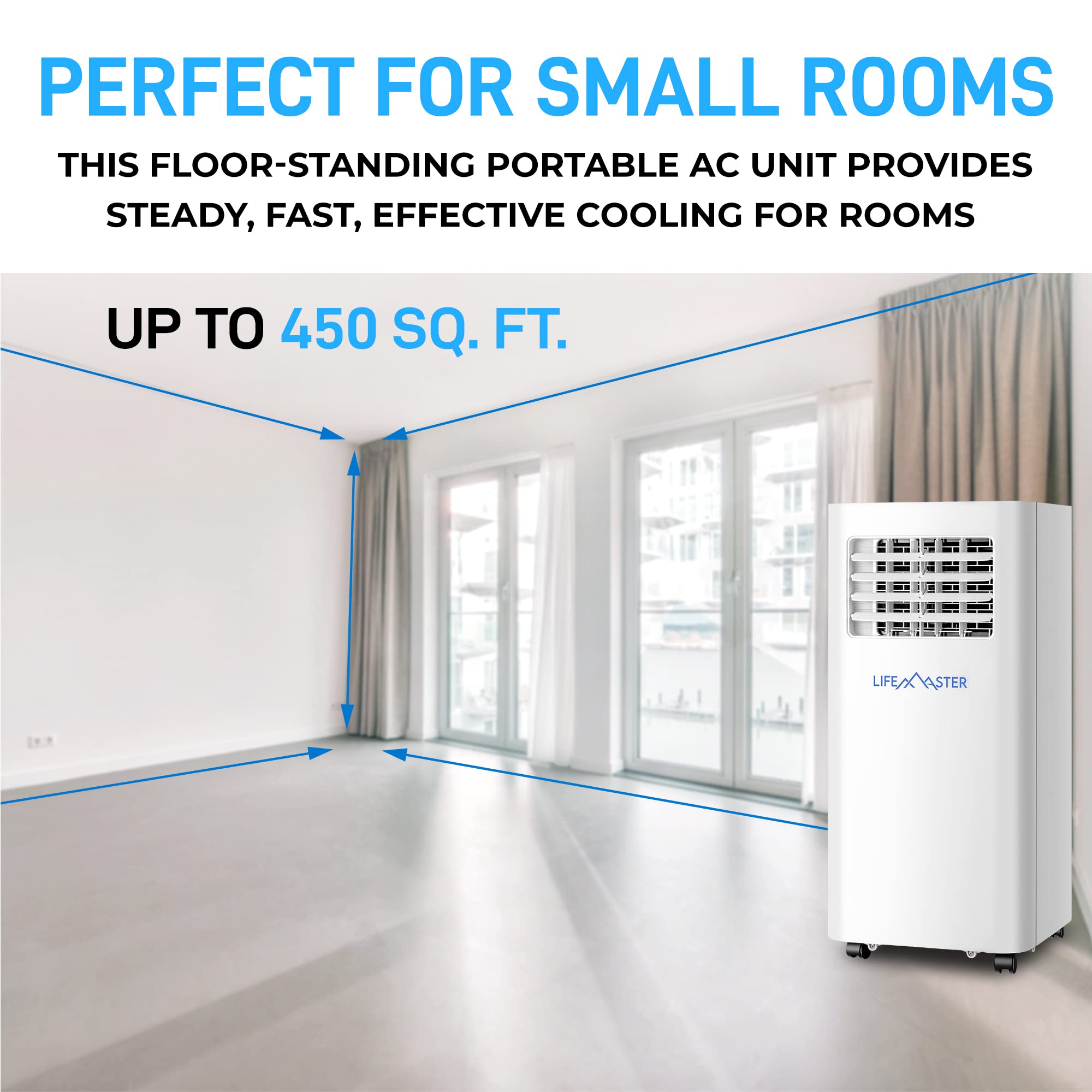 LifeMaster 10,000 BTU Portable Air Conditioners, Room Air Conditioner with Digital Remote for Room up to 450 Sq.Ft, 3-in-1 Portable AC Unit with with Installation Kit for Home/Office/Dorms