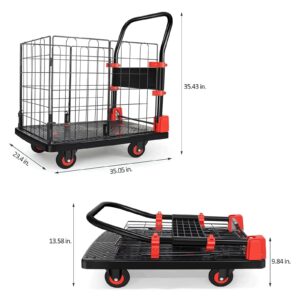 Platform Truck Platform Truck Metal Folding Push Cart with High Fence Moving Dolly Cart Portable Flat Handtruck Load 330lb Moving Dolly Cart Reliable