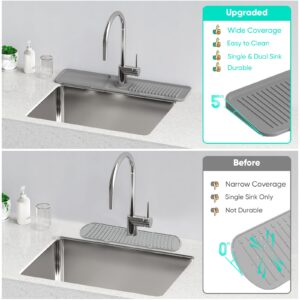 Snoquir 24 Inch Longer Kitchen Sink Splash Guard [5°Slope Fast Draining]Silicone Draining Mat for Kitchen Sink Faucet Mat Kitchen Sink Tidy Splash Guard Kitchen Sink Area Kitchen Faucet Draining Mat