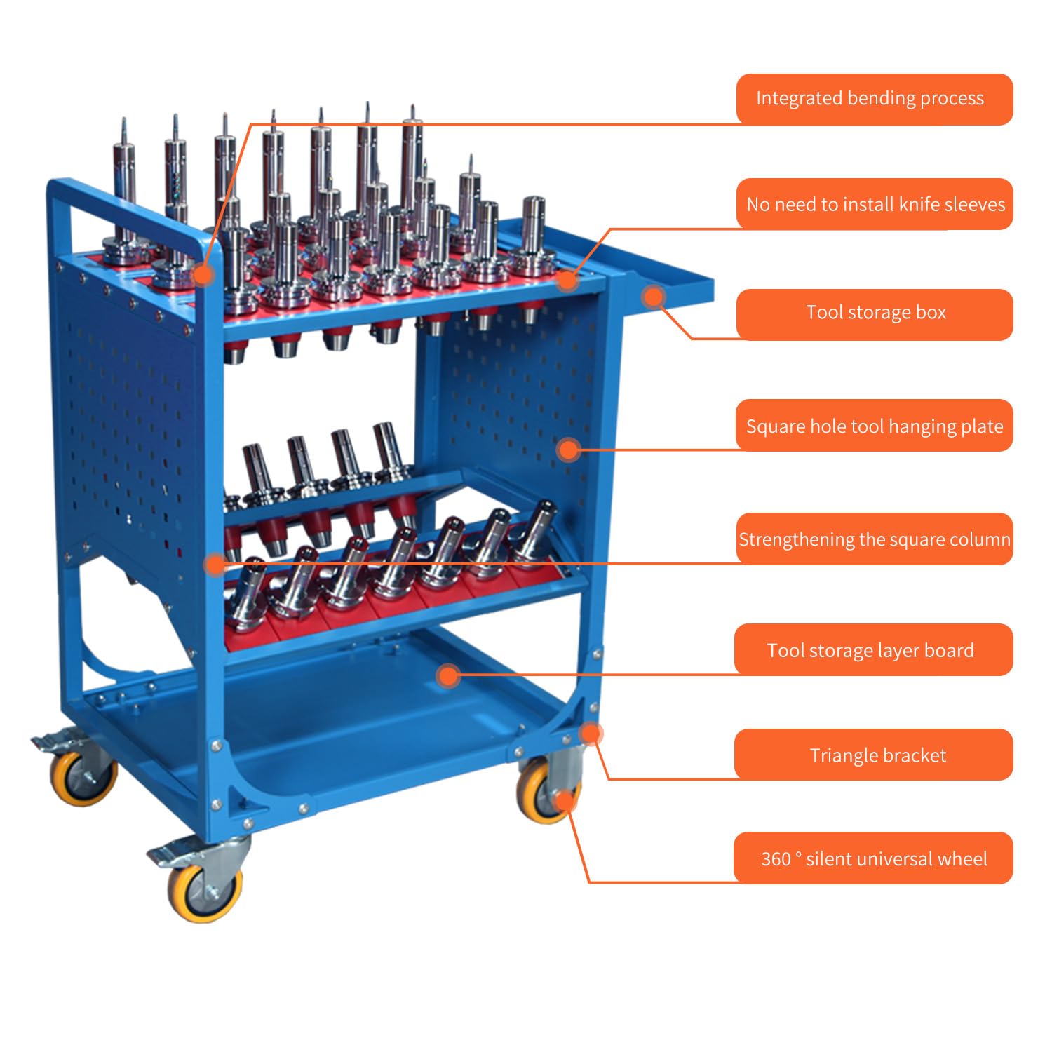 Tool Cart 40 Taper Holder, CNC Tool Cart with Rolling Wheel, 35 Capacity CAT40 Tool Trolley BT40 CNC Machine Tool Service Cart for Storehouse, Factory, Garage