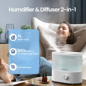 Humidifiers for Bedroom, 4.0L Humidifier for Home, Cool Mist Top Fill Essential Oil Diffuser, Large Room, Baby, and Plants, 7 Color Lights, Quiet, 360° Nozzle, Auto Shut-Off