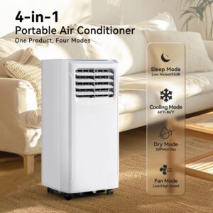 Breezestival Portable Air Conditioner, 8000 BTU Dehumidifier with Remote Control, 4-in-1 Portable AC Unit with Remote Control, Digital Display, 24 Hours Timer, Installation Kits, Free Standing