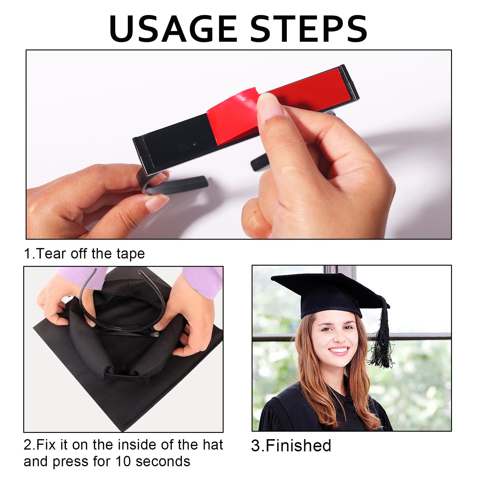 TIMMOKO Graduation Cap Headband Holder Clip Secures Graduation Cap Black Headband Perfect Hair Accessories for Busy Graduates Headbands Fashion 1PCS