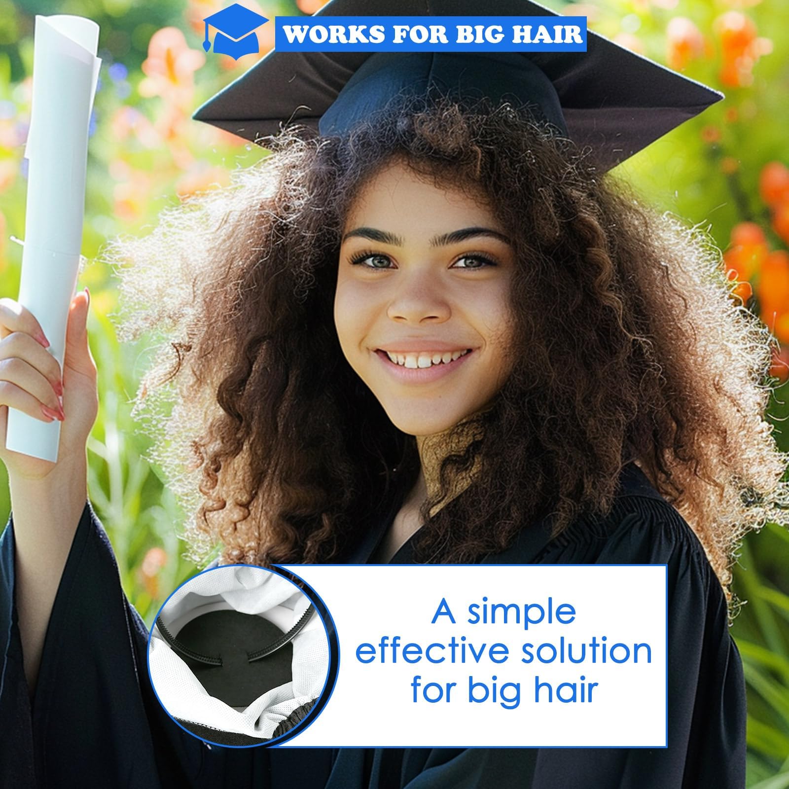 Grad Cap Headband, Secures Graduation Cap Headband Insert, Adjustable Inside Graduation Cap Don't Change Hair, Secure Hairstyle Unisex Black