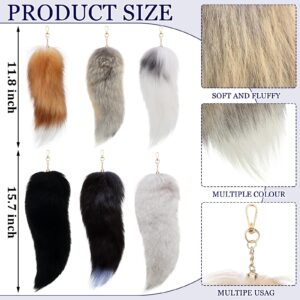 Ferreve Huge and Fluffy Real Fox Tail Keyring Fur Tail Keychain Handbag Accessory Hook Pendant Gift for Women 2 Sizes(Black,White,6 Pcs)