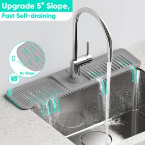 Snoquir 24 Inch Longer Kitchen Sink Splash Guard [5°Slope Fast Draining]Silicone Draining Mat for Kitchen Sink Faucet Mat Kitchen Sink Tidy Splash Guard Kitchen Sink Area Kitchen Faucet Draining Mat