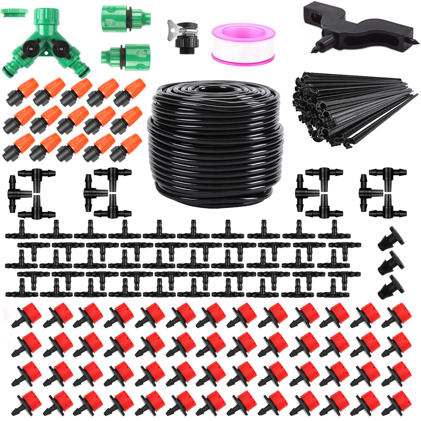 IRmm Drip Irrigation System, Irrigation System with 165FT/50M Drip Irrigation Hose, DIY Saving Water Garden Watering System, Automatic Drip Irrigation Kits for Garden, Greenhouse, Lawn, Patio