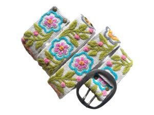 kuyay peruvian designs blossom delight embroidered wool belt, flower design, (medium 41")