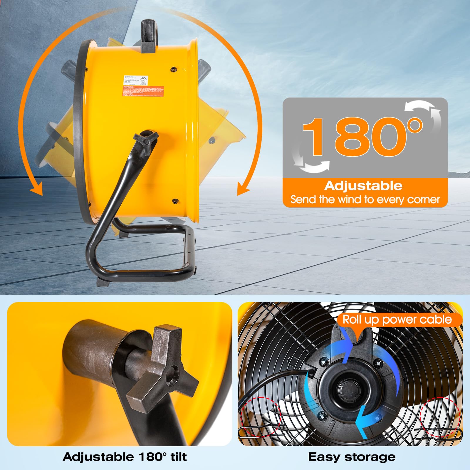 iLiving 16 in. Low Noise Turbo Fan 2687 CFM 3-Speed Portable Air Circulator for Shop, Office, Greenhouse, Home and Warehouse