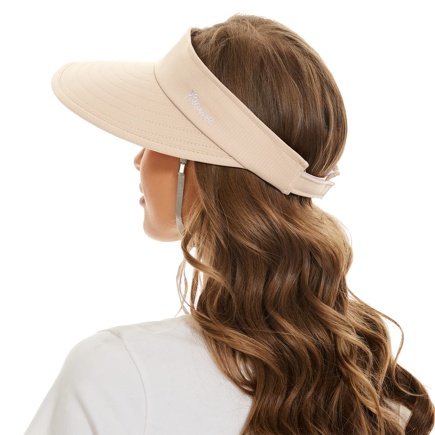 Durio Wide Brim Summer Beach Hats for Women 2024 UPF 50+ Sun Hat 2 in 1 Visors for Women Foldable Zip-Off Visor with Wind Strap Packable Womens Sun Hat Safari Fishing Gardening Beige One Size