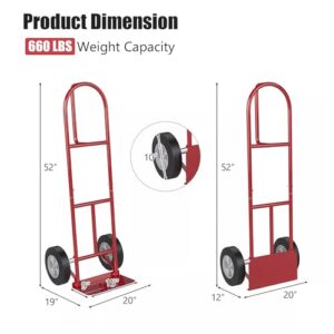 Saranya 18 Shop New Red Cart Hand Truck 660 Lbs Capacity Trolley Heavy Duty Steel with Nose Plate 2 Wheels Industrial Moving Transport Platform Workshops Supermarket 20" L x 19" W x 52" H