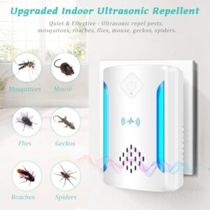 6 Packs Ultrasonic Pest & Insect Repeller, Upgraded Indoor Ultrasonic Repellent for Mosquitoes, Roaches, Flies, Mouse, Geckos, Spiders, Electronic Plug in Pest Control, 2 Mode Switching