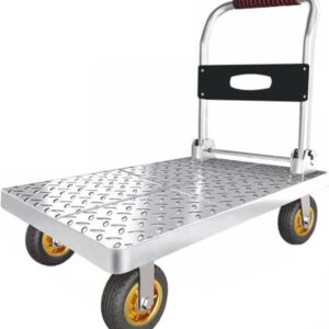 Heavy Duty Platform Trolley with Rubber Mats and TPR Rubber Wheels, Steel Dolly with 150kg Capacity, Folding Hand Truck with 60x40cm Flatbed