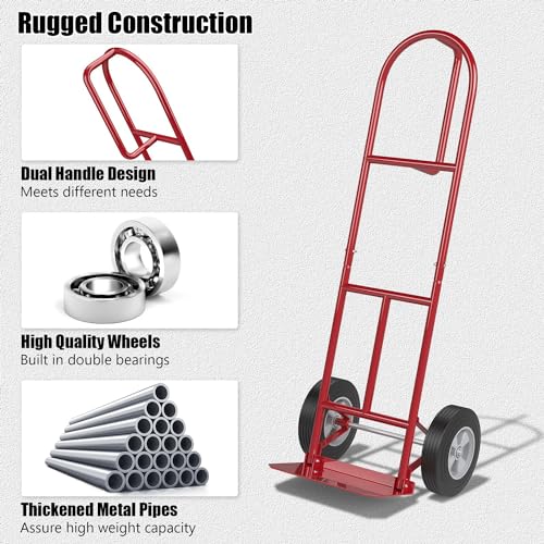 Saranya 18 Shop New Red Cart Hand Truck 660 Lbs Capacity Trolley Heavy Duty Steel with Nose Plate 2 Wheels Industrial Moving Transport Platform Workshops Supermarket 20" L x 19" W x 52" H