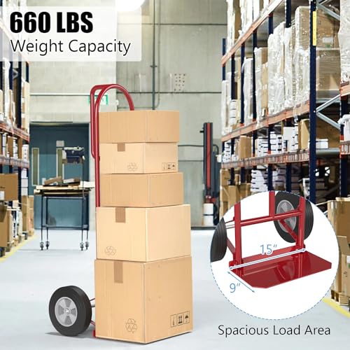 Saranya 18 Shop New Red Cart Hand Truck 660 Lbs Capacity Trolley Heavy Duty Steel with Nose Plate 2 Wheels Industrial Moving Transport Platform Workshops Supermarket 20" L x 19" W x 52" H