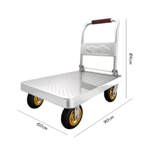 Platform Trucks,Folding Push Cart Metal Flatbed Cart with Wheels Platform Truck Load 500kg Moving Dolly Cart Heavy Flat Hand Truck