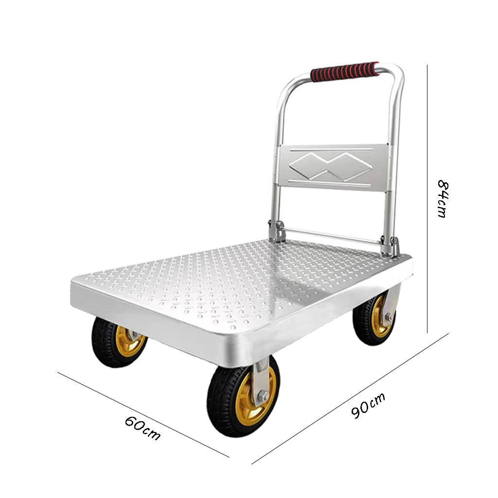 Platform Trucks,Folding Push Cart Metal Flatbed Cart with Wheels Platform Truck Load 500kg Moving Dolly Cart Heavy Flat Hand Truck