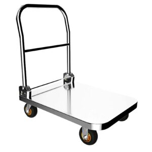 Platform Truck Folding Push Cart Steel Platform Truck with 360° Swivel Wheels Flatbed Cart Load 150kg Moving Dolly Cart Light Flat Handtruck Reliable