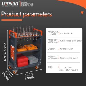 LYREIGN CNC Tool Organizers Service Carts, Multi-Function Workshop CNC Tool Holder Transfer Cart with Wheels, CNC Tool Holders Station for Storehouse Factory Garage