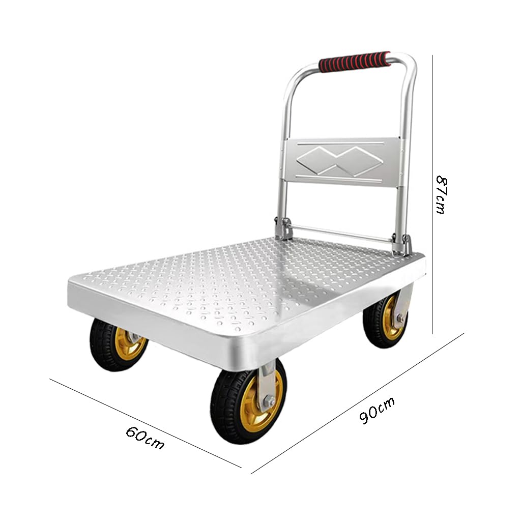 Heavy Duty Platform Trolley, Steel Dolly with 600kg Capacity, Folding Hand Truck with 90x60cm Flatbed for Loading and Storage