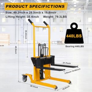 VisHomeYard Pallet Truck Trolley, Lift Table, 440 lbs 35.4“ Max Lift with 8” Wheels, Swivel Casters, Hand Forklift