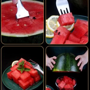 2-in-1 Stainless Steel Fruit Cutter, 2024 New Watermelon Fork Slicer Cutter Melon Cube Cutter, Portable Watermelon Fork Slicer, Dual Head Fruit Forks Slicer for Home Kitchen Gadget (1 Pcs)