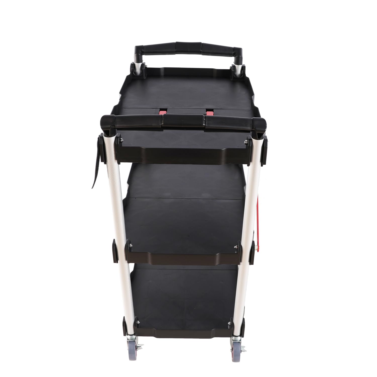 3 Tier Folding Rolling Utility Cart with Wheels, Multi-Functional Plastic Restaurant Cart, Portable Collapsible Utility Service Cart for Home, Warehouse